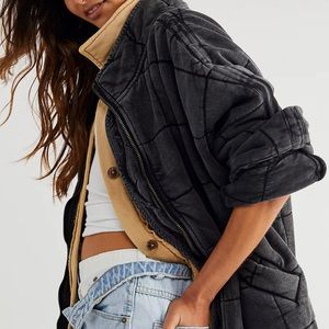 Free People Dolman Quilted Knit Jacket Black